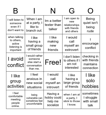 Social Norms Bingo Card