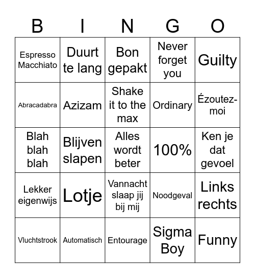 Muziek bingo Card
