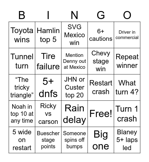Pocano Bingo Card