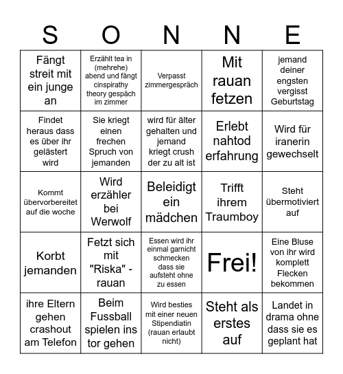 Zohres to do Liste Bingo Card