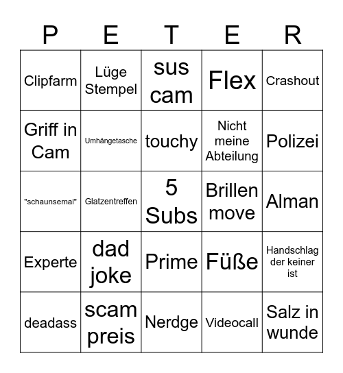 Peter Bingo Card