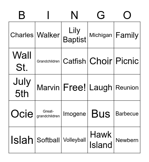 THOMAS Bingo Card