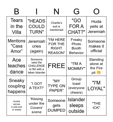 Love Island | Episode 18 Bingo Card