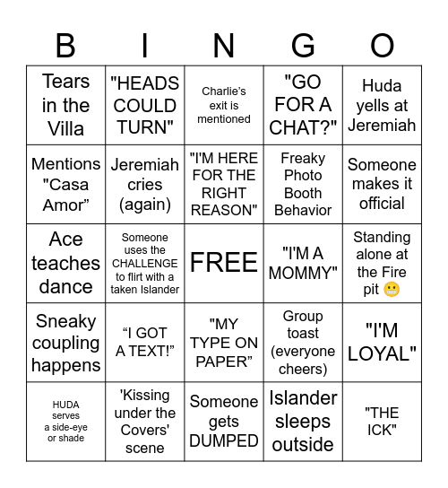 Love Island | Episode 18 Bingo Card