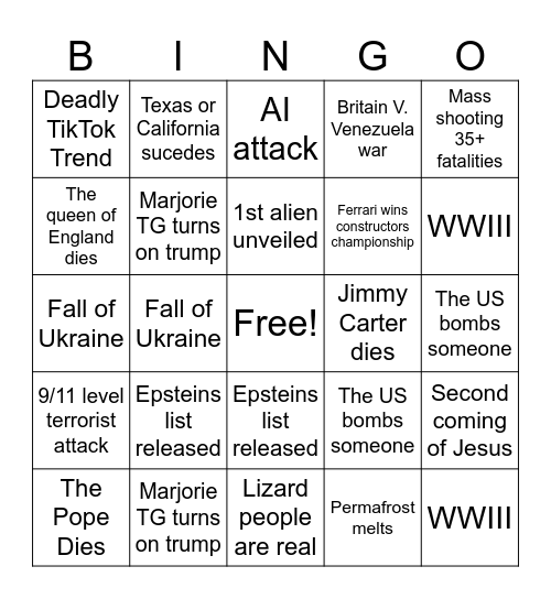 Disaster Bingo 2024 (Lex) Bingo Card