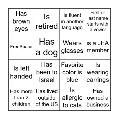 Senior Single Mingle Bingo Card