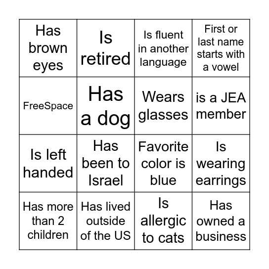 Senior Single Mingle Bingo Card
