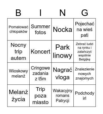 Wakacyjne bingo Card