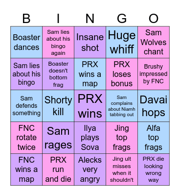 PRX vs. FNC Bingo Card