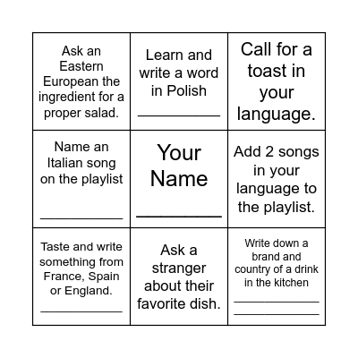 International Bingo Card
