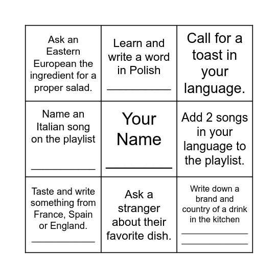 International Bingo Card