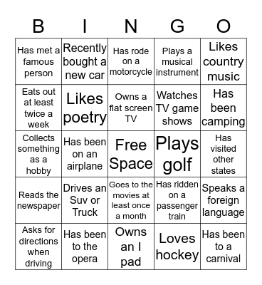 Introduction Bingo Card