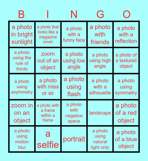 P    H   O   B   I   N   G   O Bingo Card