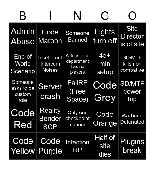 Site-12 RP Bingo Card