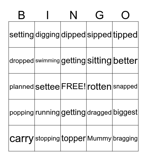 Double Consonants Bingo Card