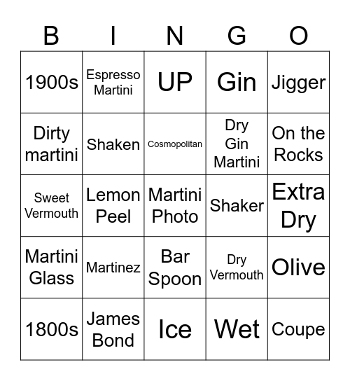 Martini Bingo Card