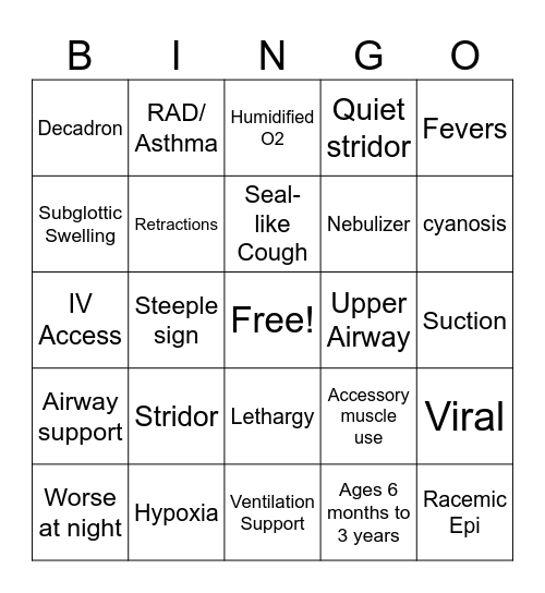 Croup Bingo Card