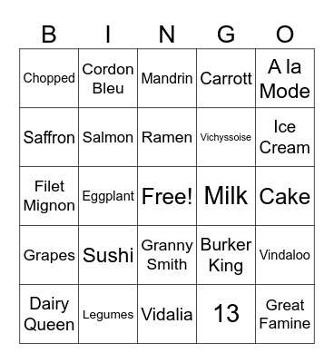 TRingo! FOOD! #17 Bingo Card