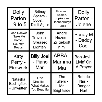 Muziekbingo - Meezingers Bingo Card