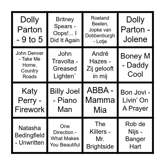Muziekbingo - Meezingers Bingo Card