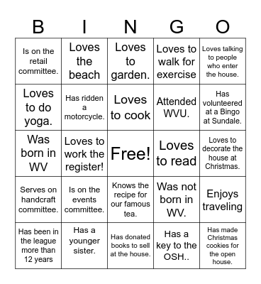 Service League Bingo Card