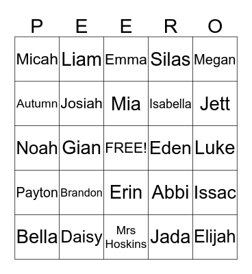 PEER-O Bingo Card