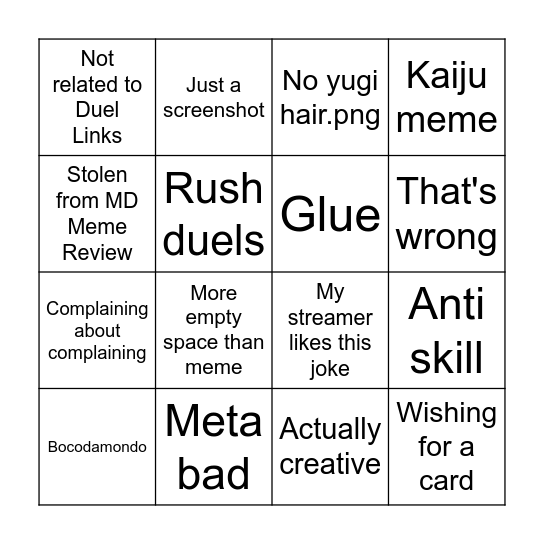 Duel Links Meme Review Bingo Card