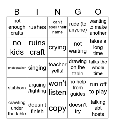 VBS Bingo Card