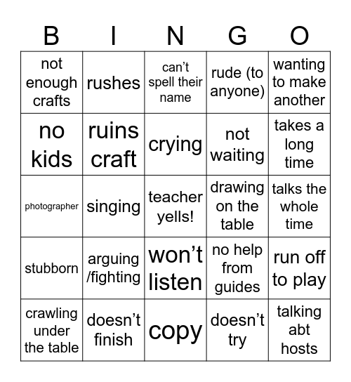 VBS Bingo Card