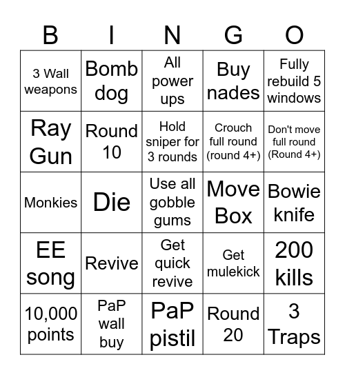 In same lobby Bingo Card