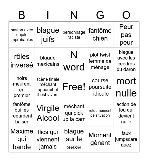 Haunted House film maxime Bingo Card