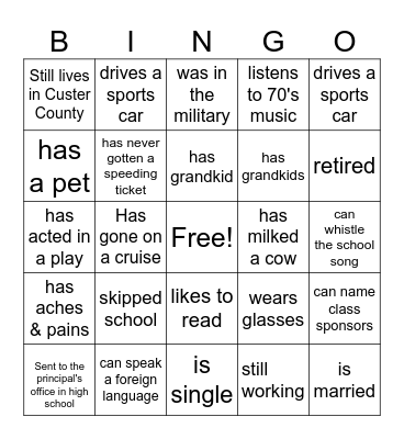 Class of 1980 45th Reunion Bingo Card