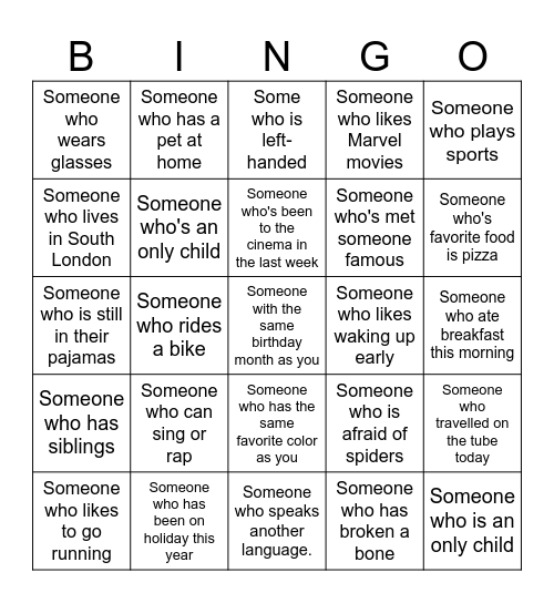 Choices Human Bingo Card