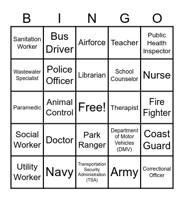 Public Service Bingo Card