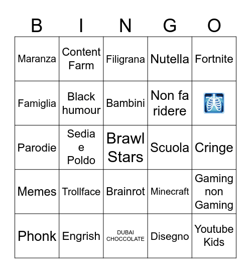 YT Shorts Bingo Card