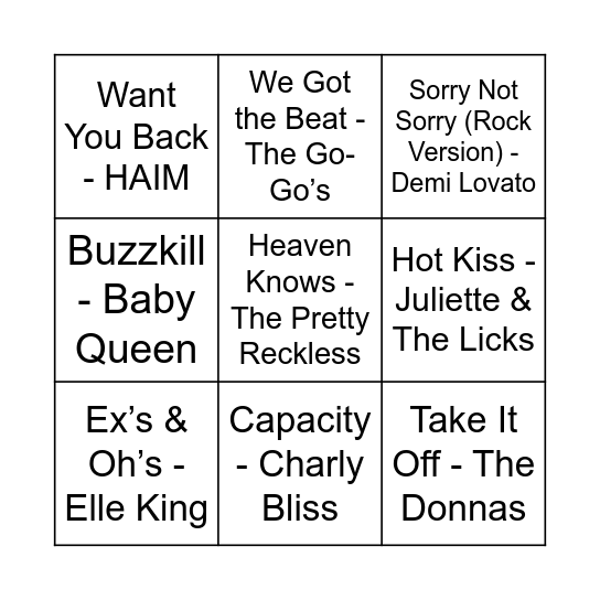 Game Five Bingo Card