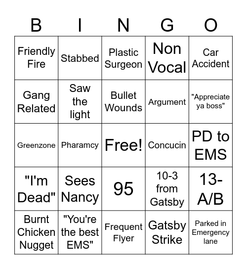 EMS Bingo Card