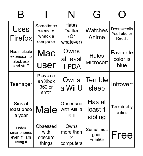 I dunno Bingo Card