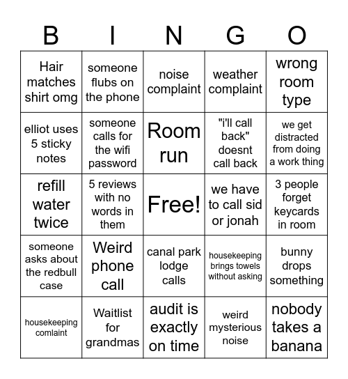 Work Bingo Card