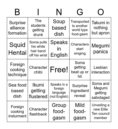 Food Wars Bingo Card Bingo Card
