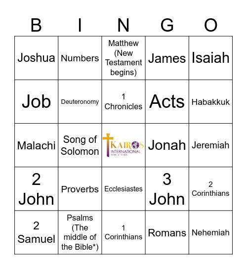 Kairos International Ministries - Family Bible BINGO Card