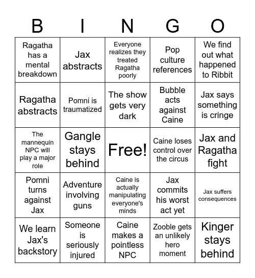 Digital circus episode 6 Bingo Card