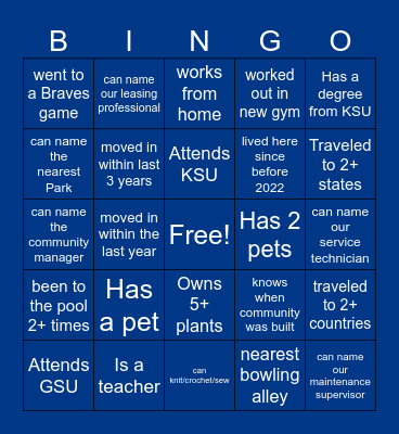 Rosemont Bingo Card