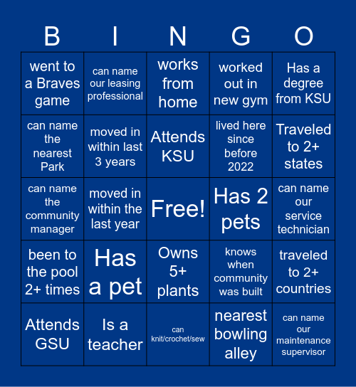 Rosemont Bingo Card