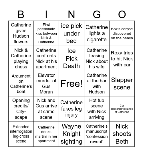 Basic Instinct Bingo Card