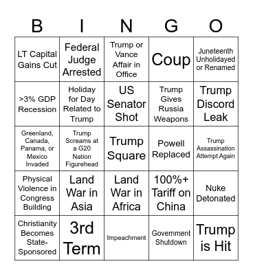 Tringo Bingo Card