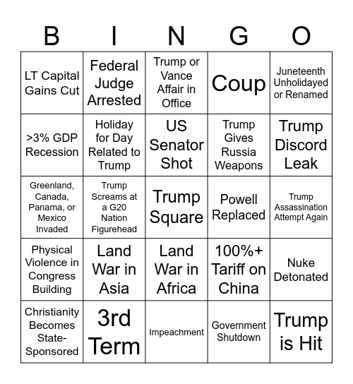 Tringo Bingo Card