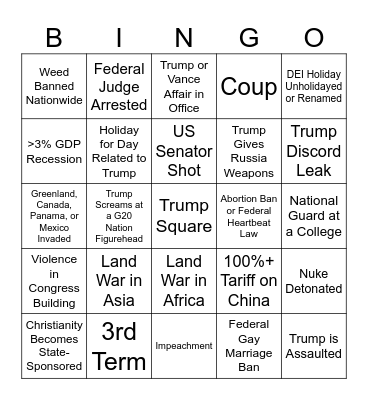 Tringo Bingo Card