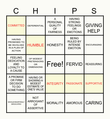 2ND CHIPS Bingo Card
