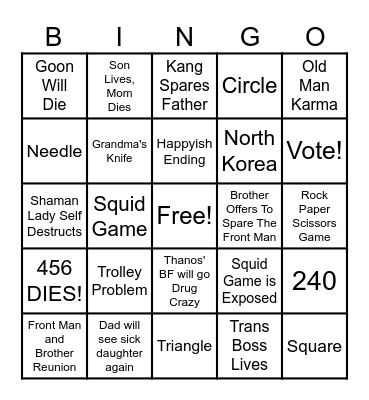Hartt's Squid Game Bingo Card